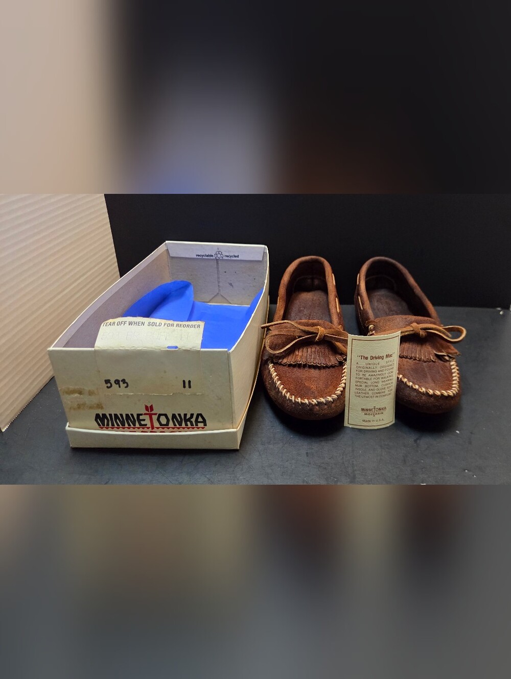 Minnetonka 593 Kilty Driver Moccasins Womens 11 Brown Ruff Made in USA NEW. 0221